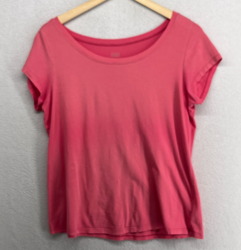 EILEEN FISHER Top L Stretch Organic Cotton Jersey Scoop Neck Cap Sleeve Pink USA